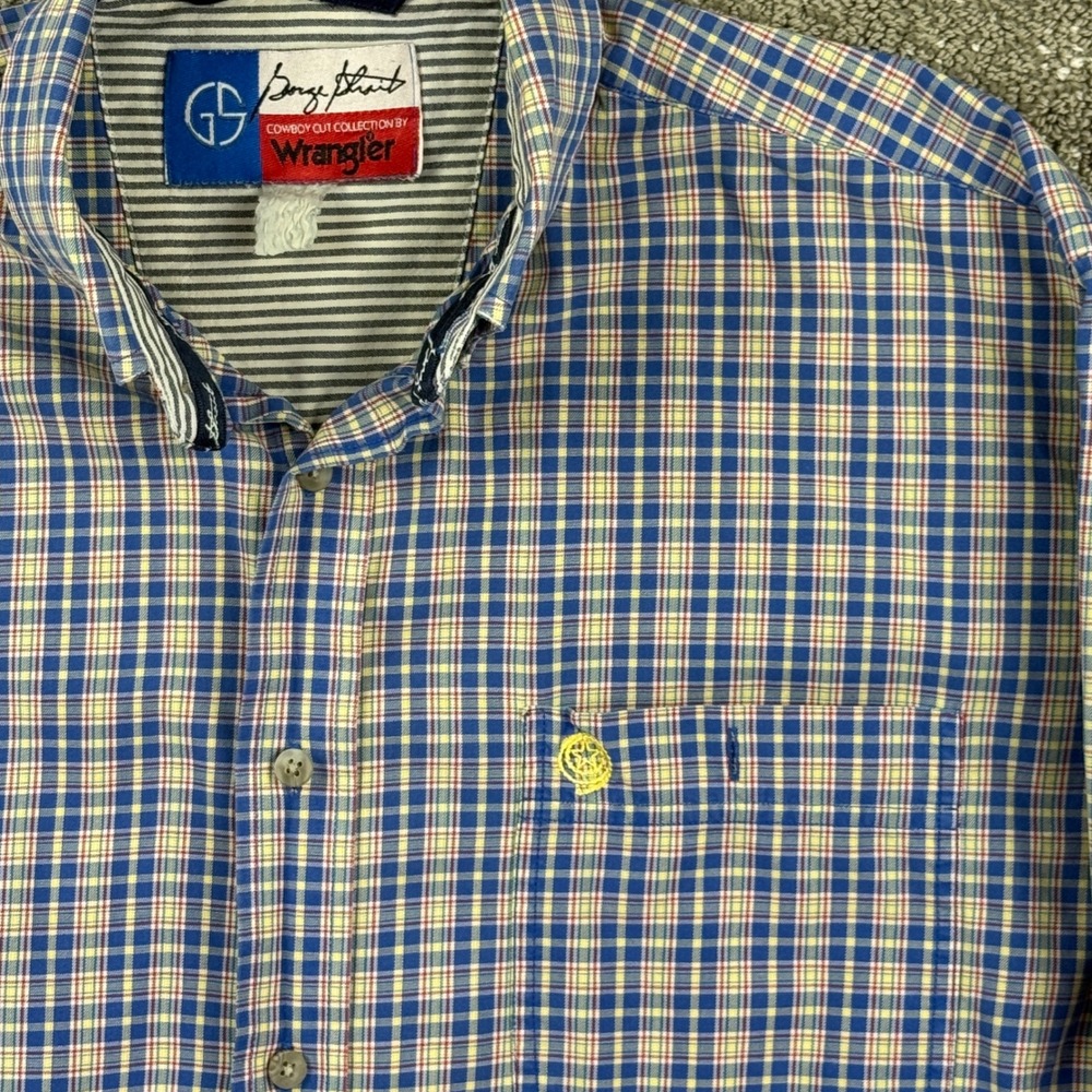 Wrangler George Strait Shirt Mens XL Blue Plaid Cowboy Cut Western Button Down